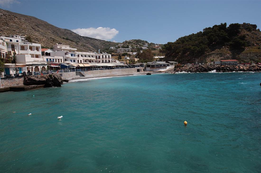 The harbour town of Chora Sfakion on the south coast of Crete, below the White Mountains