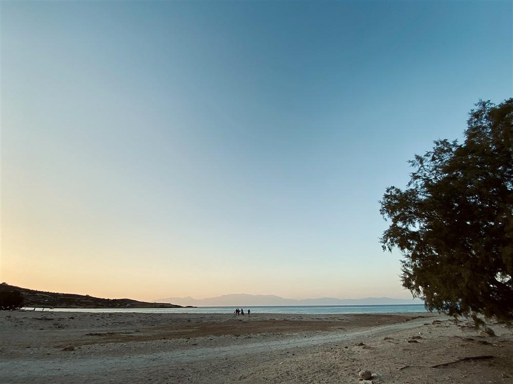 The beach at Sarakiniko on Gavdos at dusk, with the mountains of Crete across the Libyan Sea