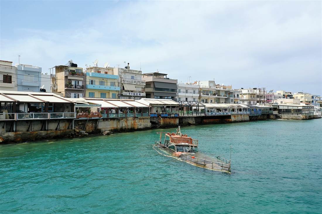 The waterfront tavernas of Hersonissos on the north coast of Crete