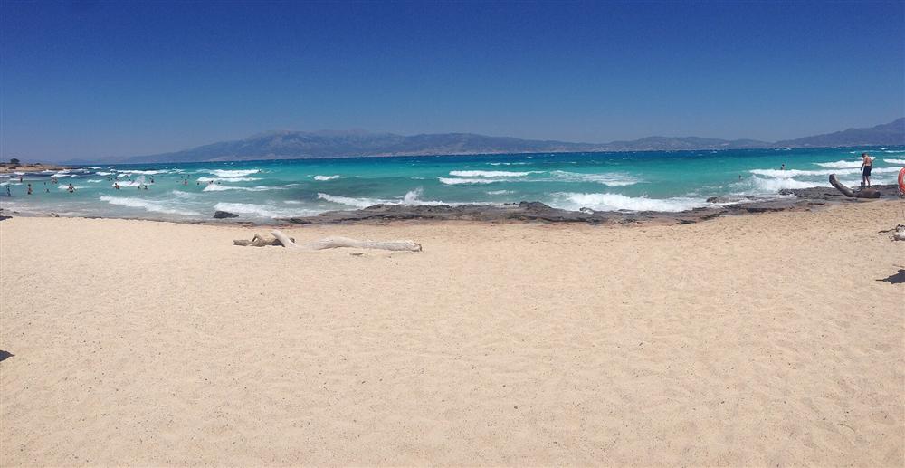 The shell-sand Golden Beach and turquoise shallows of Chrissi island in the Libyan Sea south of Ierapetra