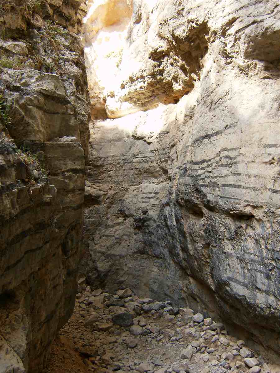The narrows of the Imbros Gorge, Crete, where the limestone walls close to about two metres