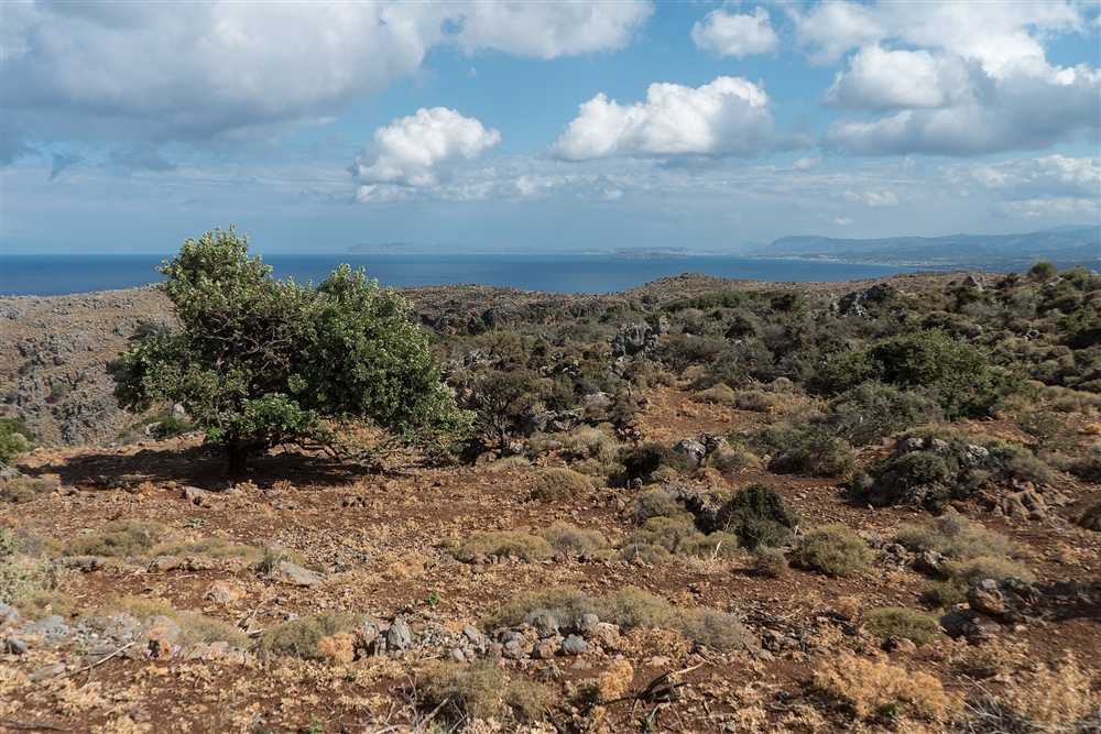 The wild Rodopou peninsula stretching north from Kolymbari over the Gulf of Chania in Crete