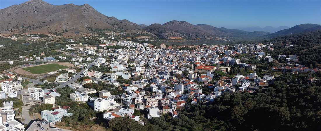 The inland town of Neapoli in its upland basin in the Lasithi region of eastern Crete, ringed by mountains
