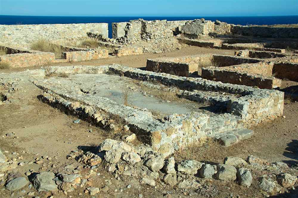 The ruins of the Venetian Castle of Selino on the headland above Paleochora, Crete