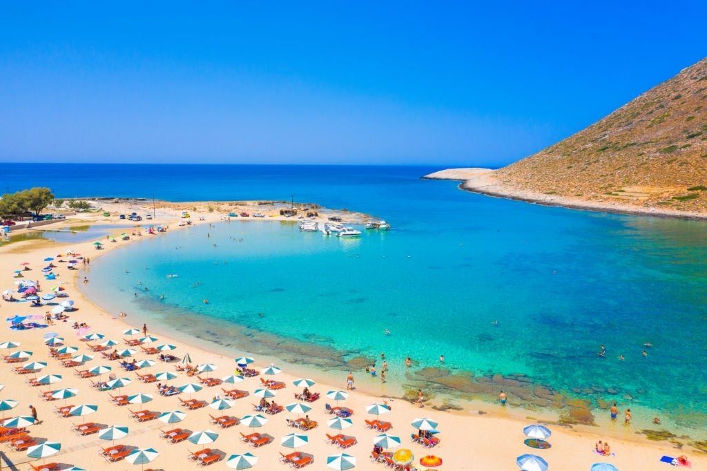 The turquoise lagoon beach at Stavros on the Akrotiri peninsula near Chania, the Zorba the Greek filming location