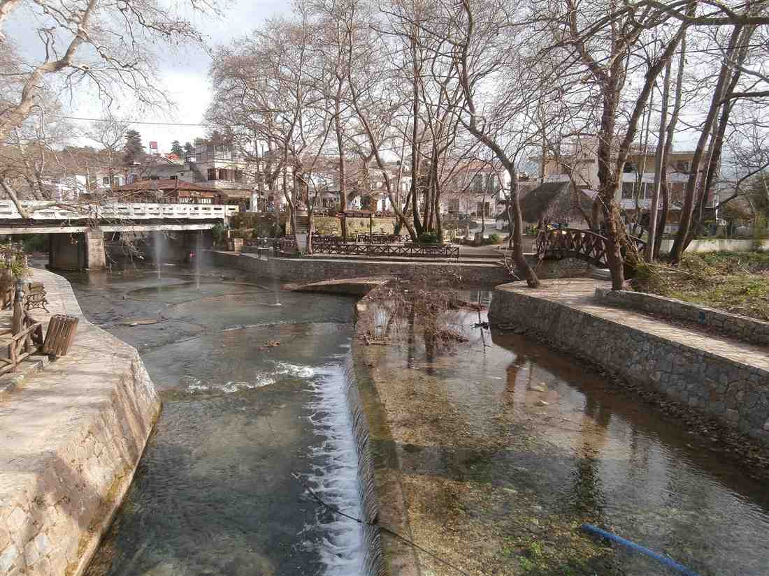 The spring-fed river and plane trees at the heart of Vryses in the Apokoronas of Crete