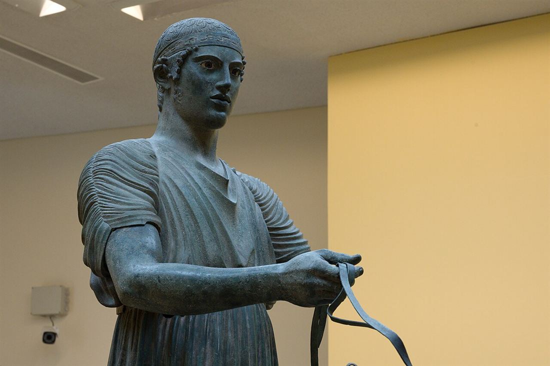 The bronze Charioteer of Delphi in the Delphi Archaeological Museum, one of the finest surviving ancient Greek bronzes