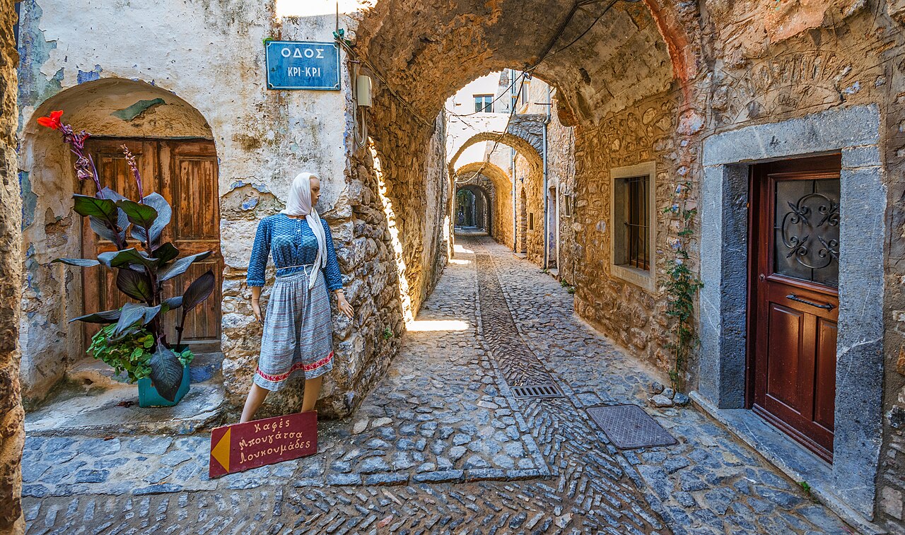 A stone-arched alley in the medieval village of Mesta, Chios
