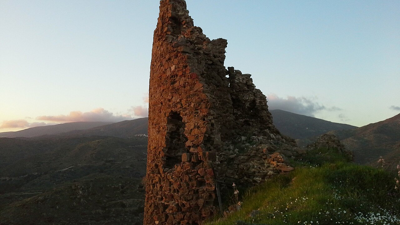 The Byzantine castle above Volissos, with its circular towers, in Chios