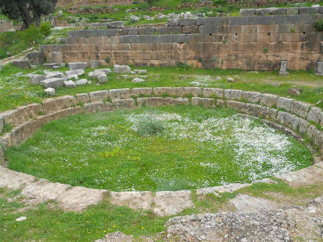 The gymnasium of Delphi on its hillside terraces above the Pleistos valley