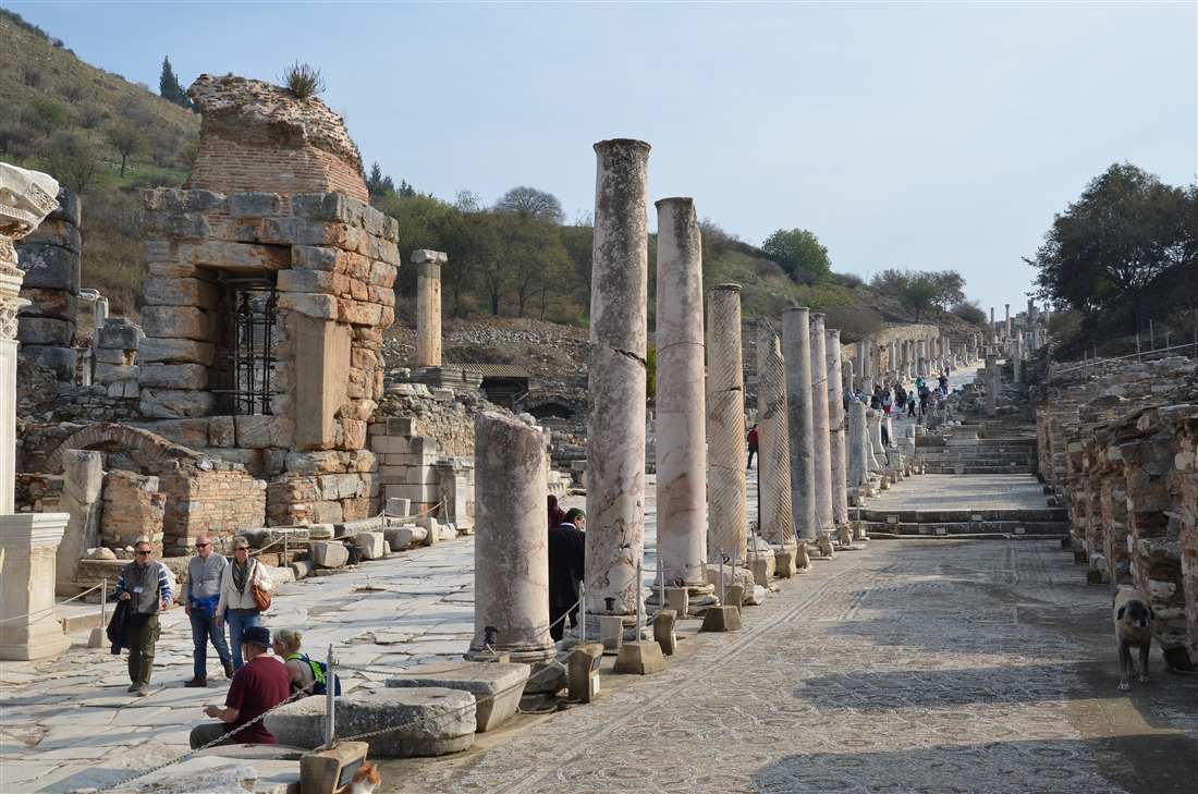 The colonnaded marble avenue of Ephesus, best walked in the cool morning hours