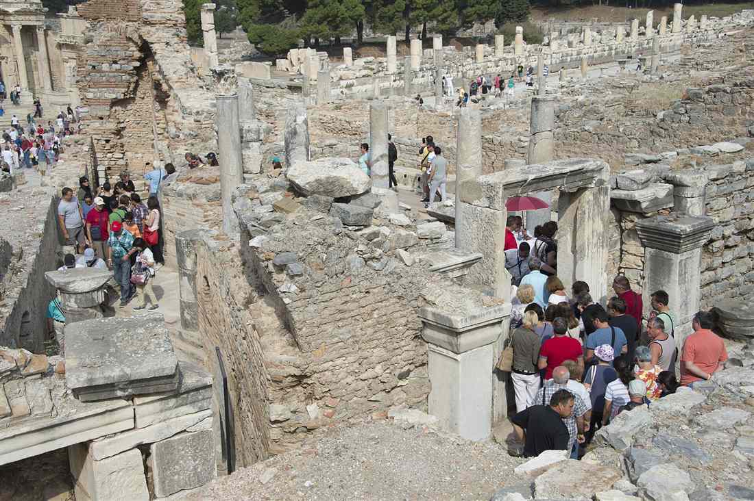 Visitors at the latrines and Curetes Street area of Ephesus