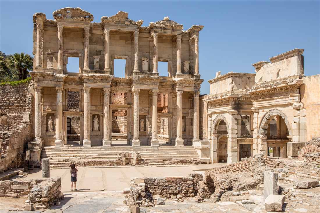 The Library of Celsus at Ephesus under clear spring skies