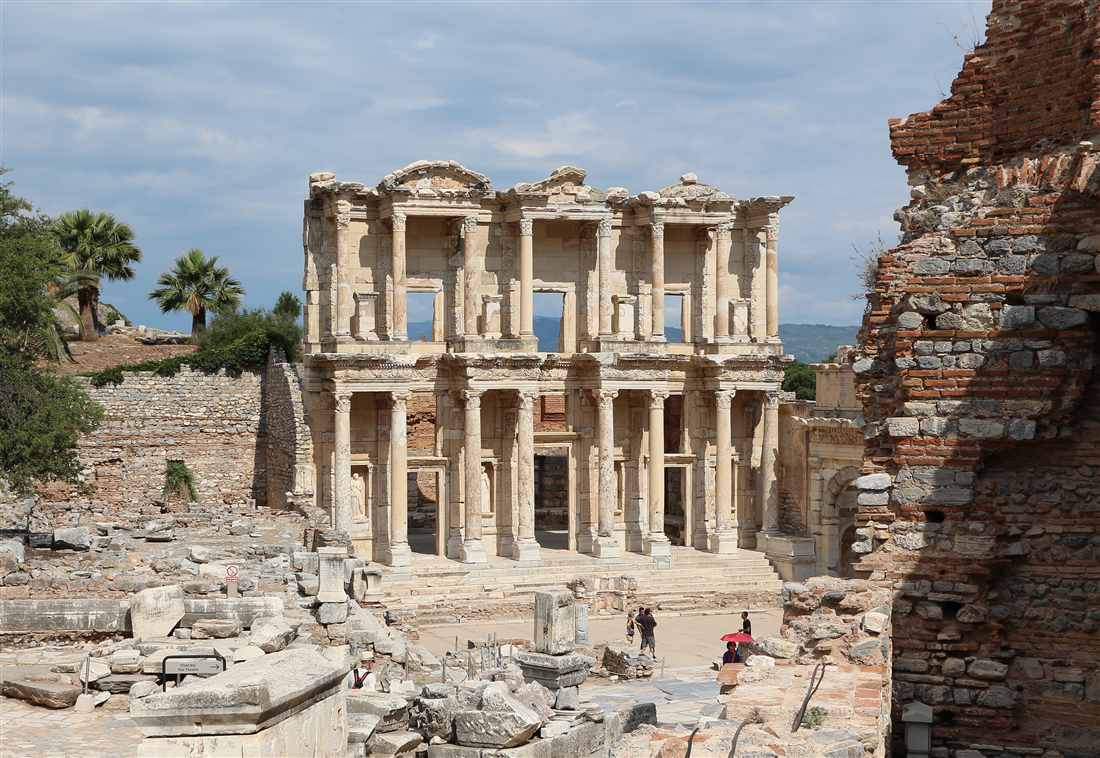 The Library of Celsus at Ephesus, the ancient city reached on a day trip from Istanbul