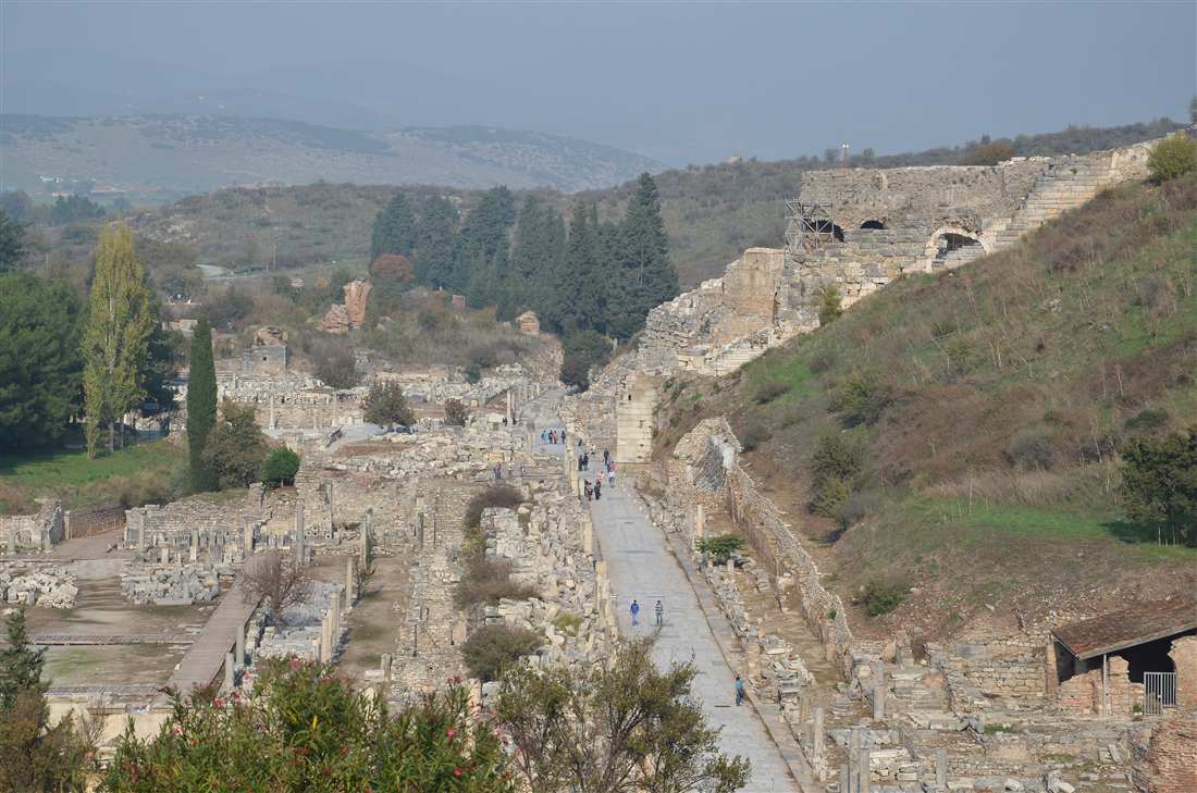 A view along the marble street of Ephesus toward the ancient gateways