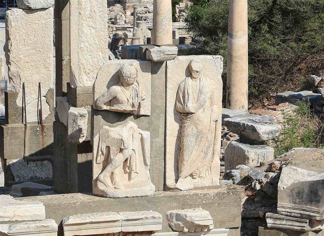 The carved figures of the Memmius Monument on Domitian Square at Ephesus