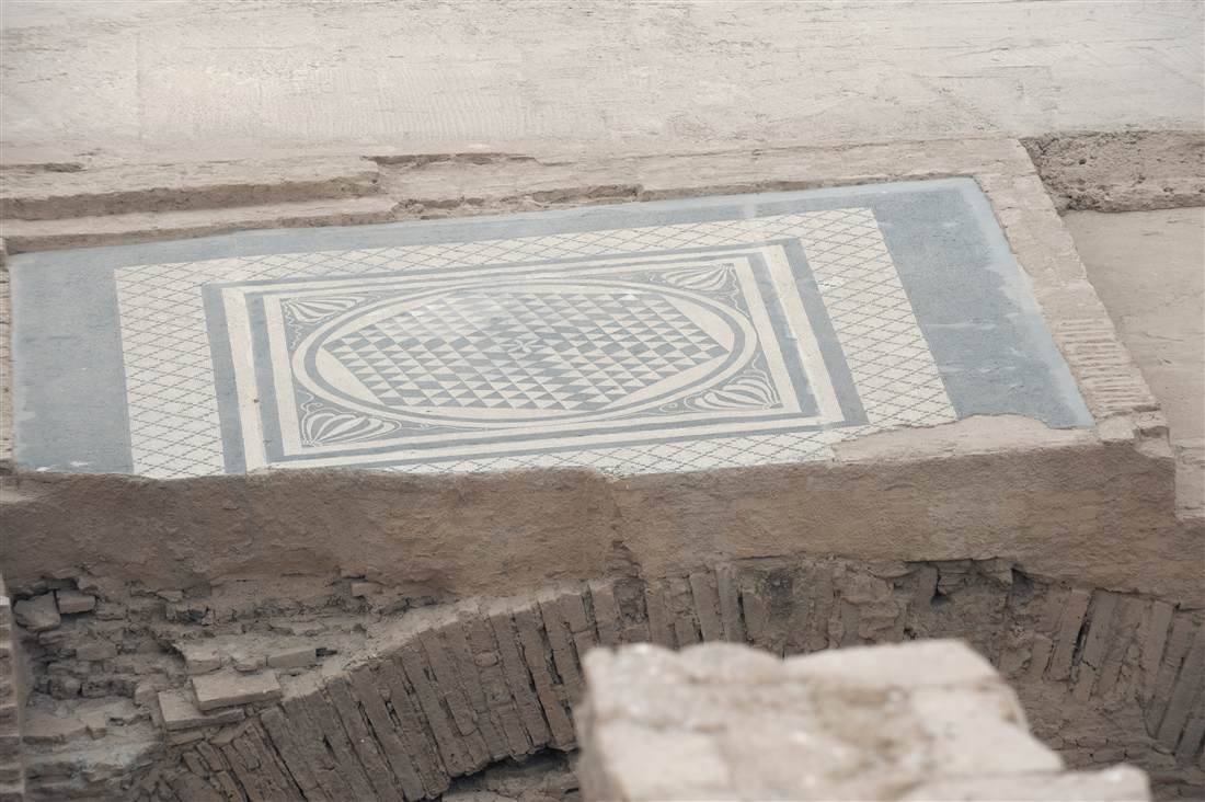 A geometric floor mosaic in the Terrace Houses of Ephesus