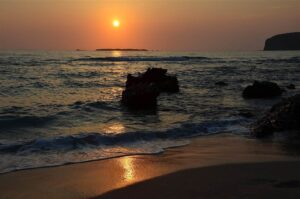 Sunset over Falassarna beach on the west coast near Chania