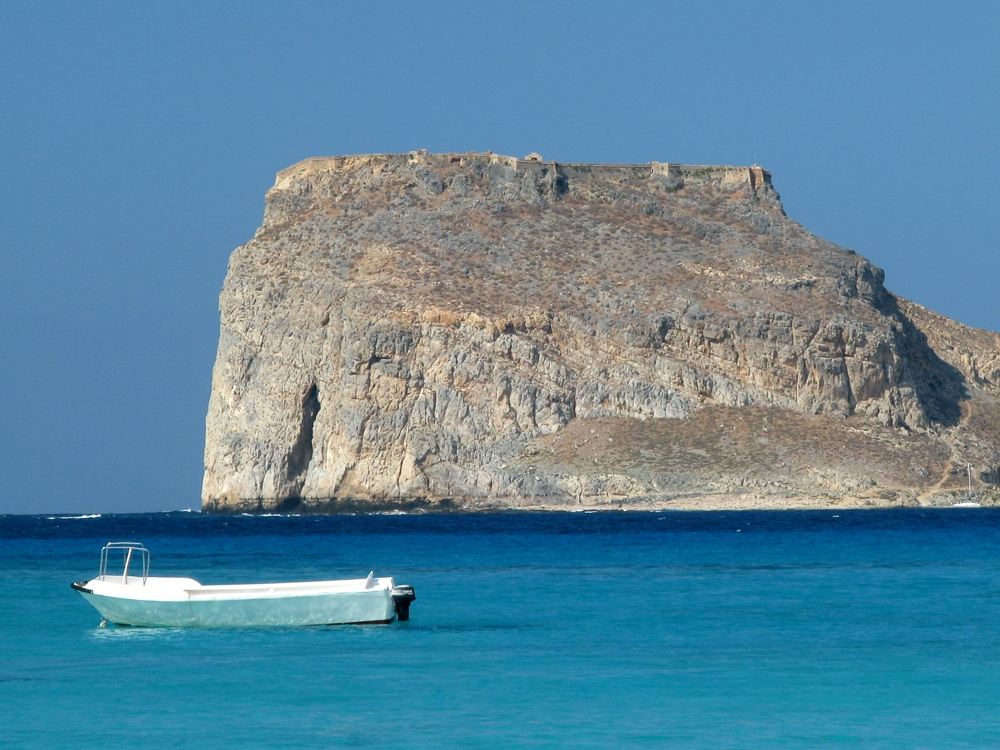 Gramvousa island over the turquoise water near Balos, on the Chania to Balos trip