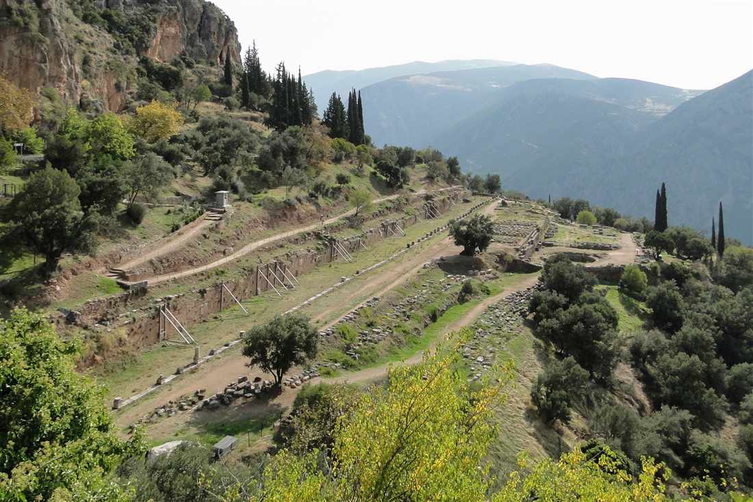 The terraced running tracks of the gymnasium of Delphi below the sanctuary
