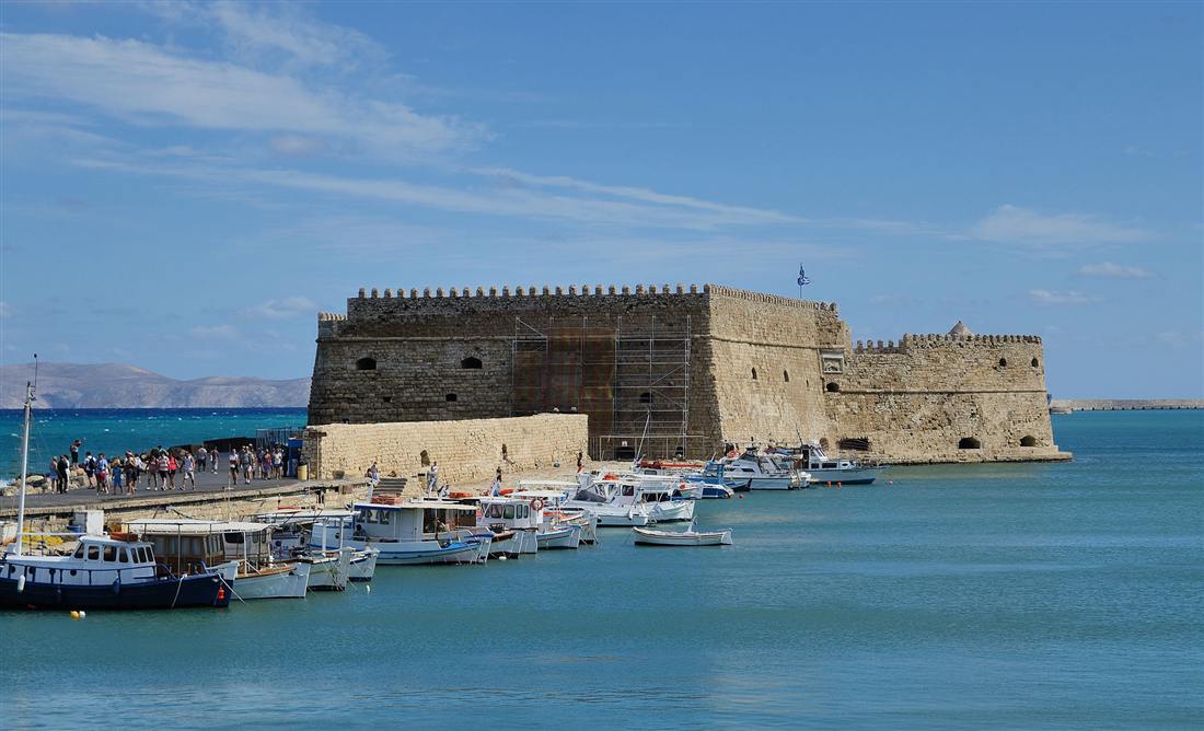 The Venetian Koules fortress at the old harbour of Heraklion, Crete, reached by airport transfers from Heraklion Airport
