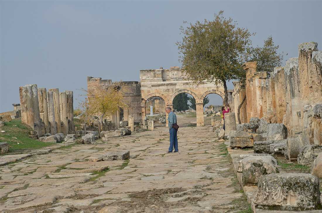 Frontinus Street and the Domitian Gate at Hierapolis, covered by the Pamukkale ticket