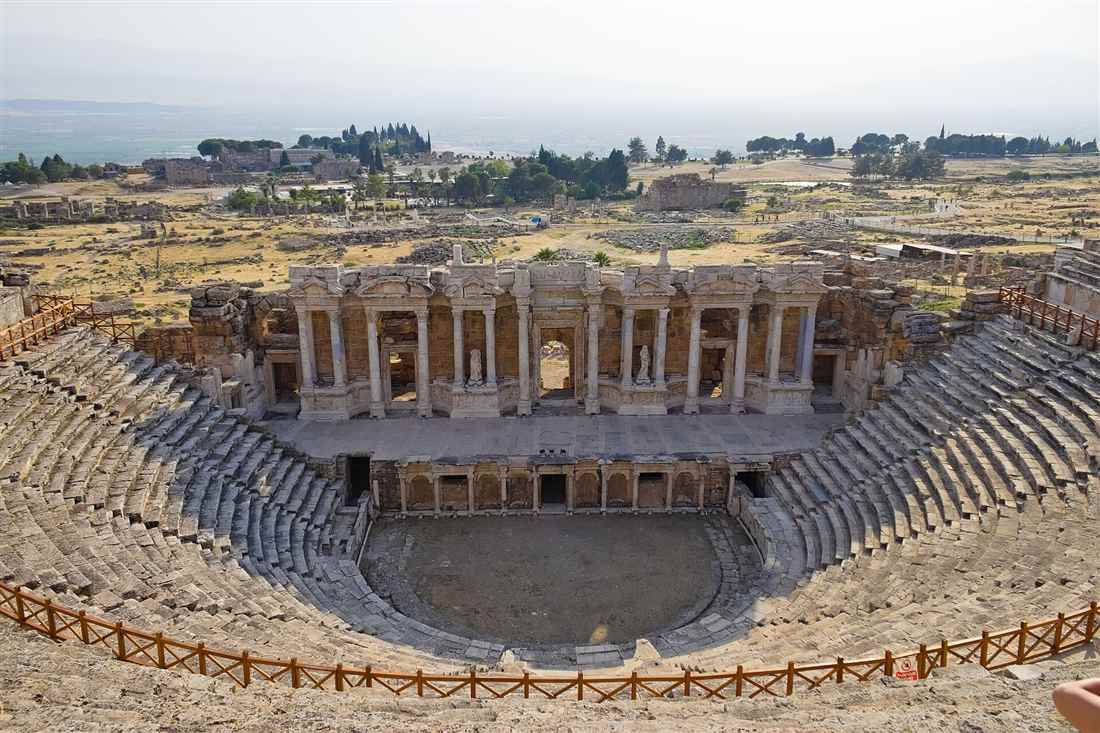 The Roman theatre of ancient Hierapolis above the Pamukkale terraces