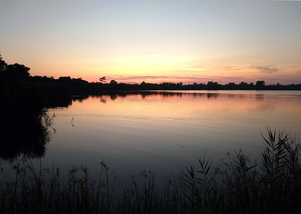 Sunset over Kaiafas Lake, the thermal-spring wetland in southern Ilia near Ancient Olympia