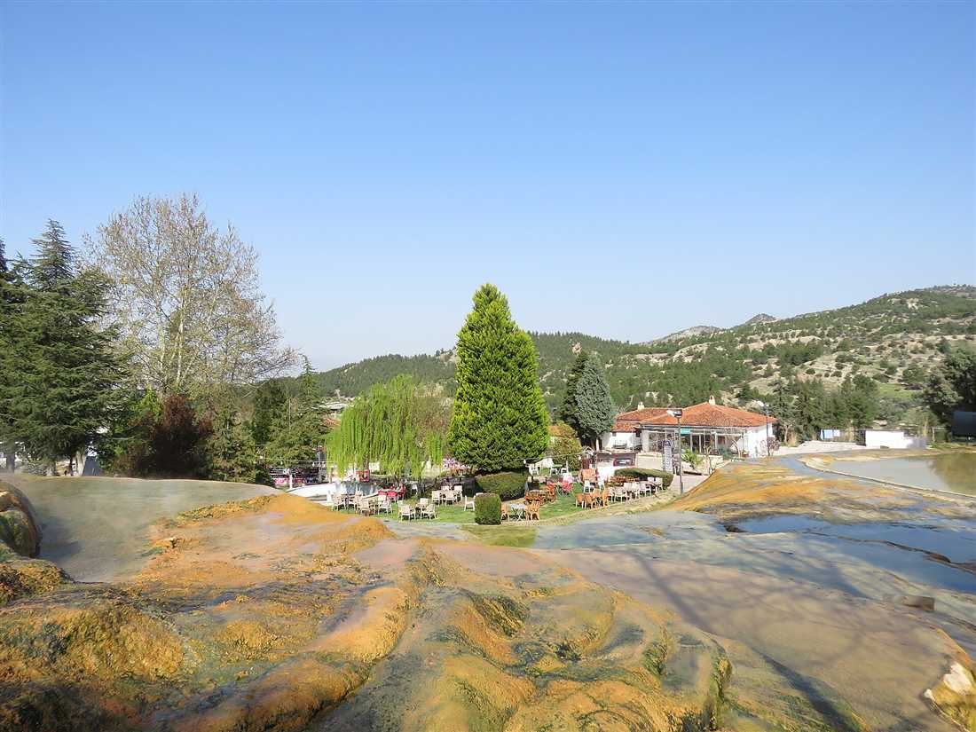 The red iron-rich thermal terraces of Karahayit near Pamukkale