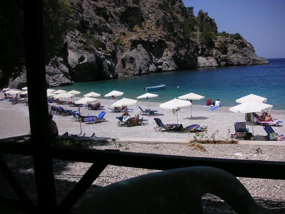 Achata beach on the east coast of Karpathos, busy in the summer season