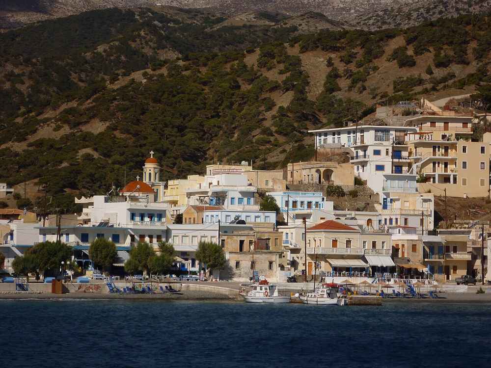 The port village of Diafani on the north coast of Karpathos, seen from the sea