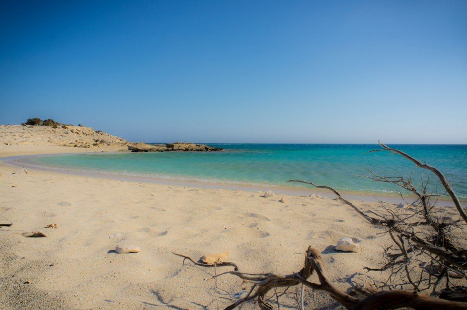 The white-sand lagoon of Diakoftis beach at the southern tip of Karpathos