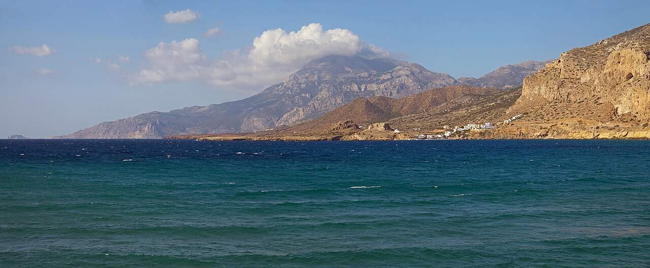 The coast and fishing village of Finiki on the west side of Karpathos