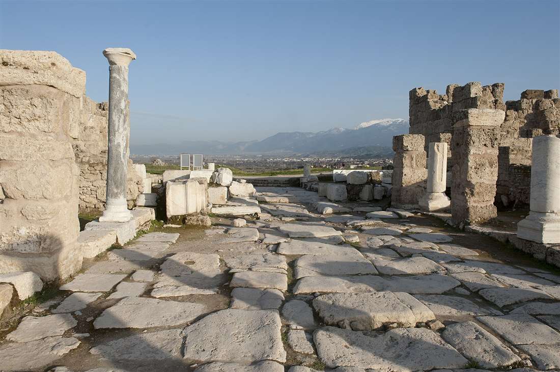 The colonnaded Syria Street of ancient Laodicea on the Lycus near Pamukkale