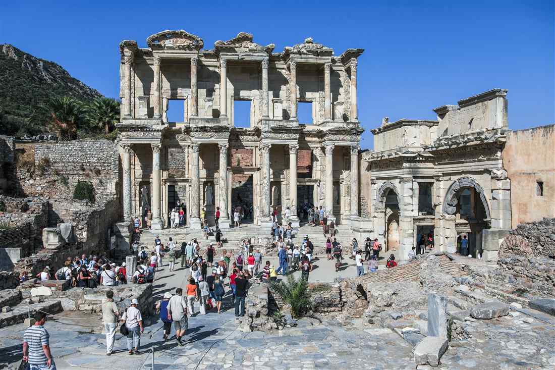 The two-storey marble facade of the Library of Celsus at Ephesus