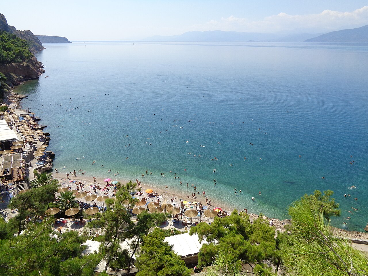 Arvanitia beach and the Argolic Gulf below the old town of Nafplio