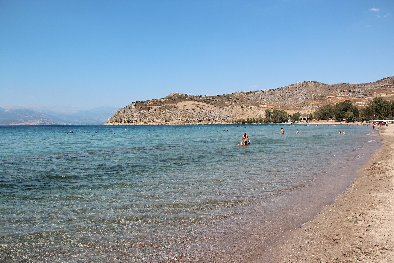 The long sandy bay of Karathona beach near Nafplio