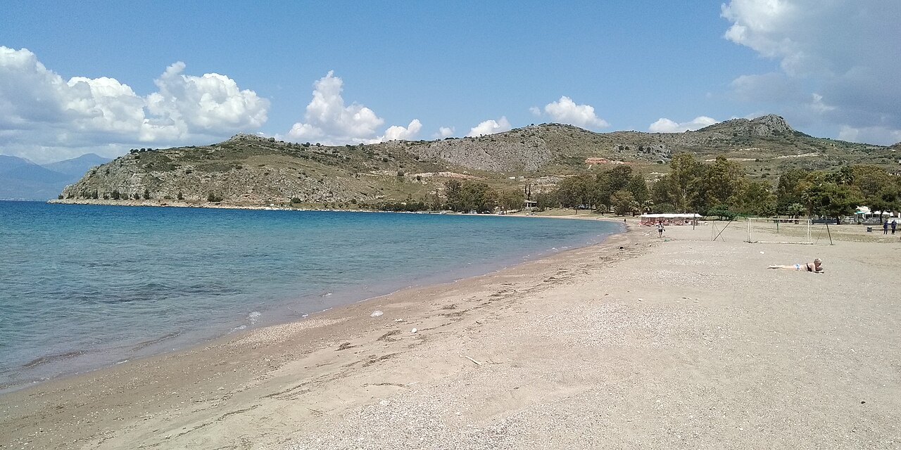 The long sandy bay of Karathona beach near Nafplio