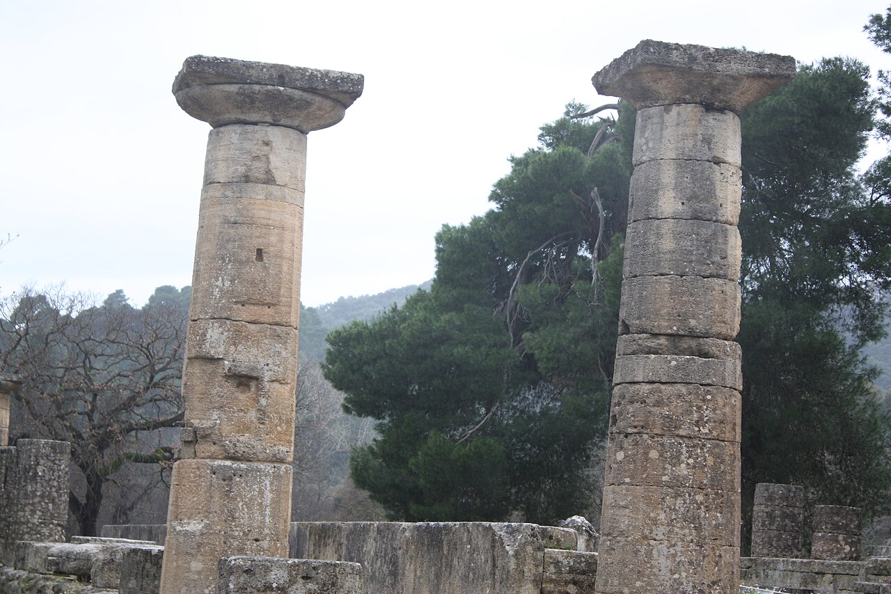 The columns of the Temple of Hera at Olympia, at whose altar the Olympic flame is lit