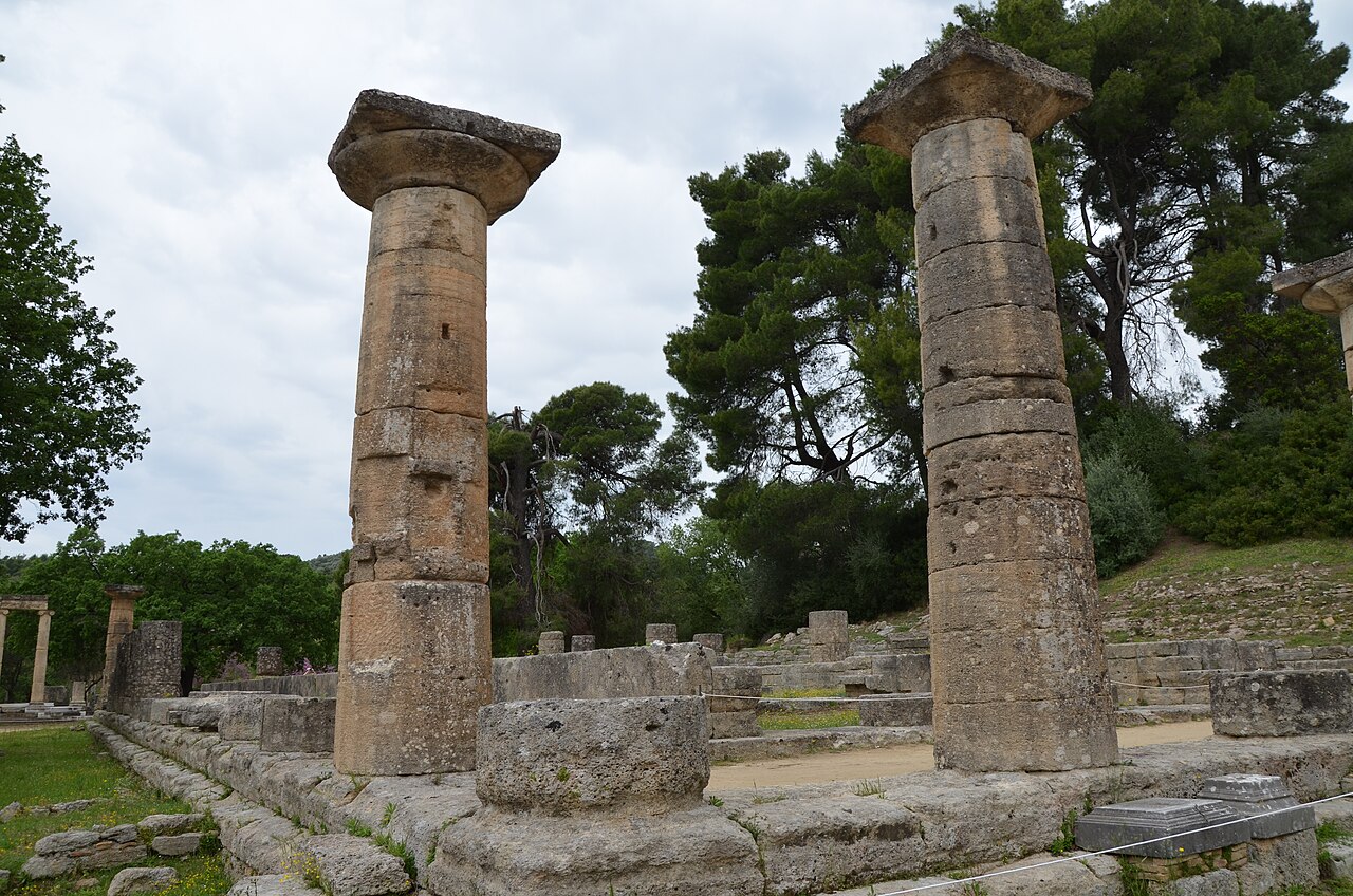 The restored ruins of the Temple of Hera at Olympia, site of the Olympic flame lighting ceremony