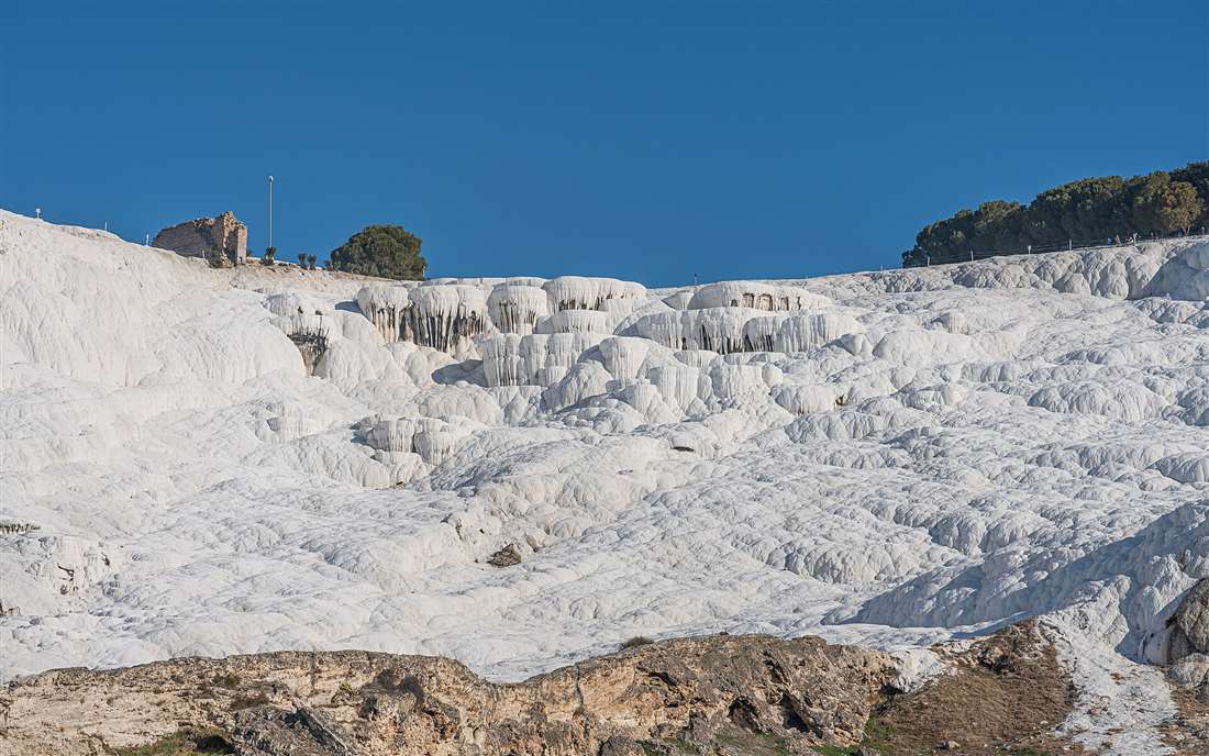 The white travertine terraces and turquoise pools of Pamukkale