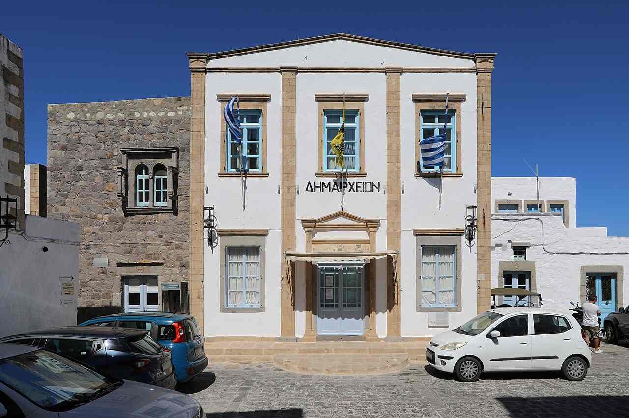 The old town hall on the main square of Chora, Patmos