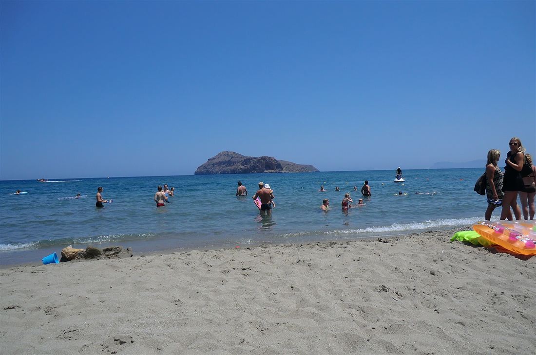 Platanias beach near Chania with the Agioi Theodoroi island offshore