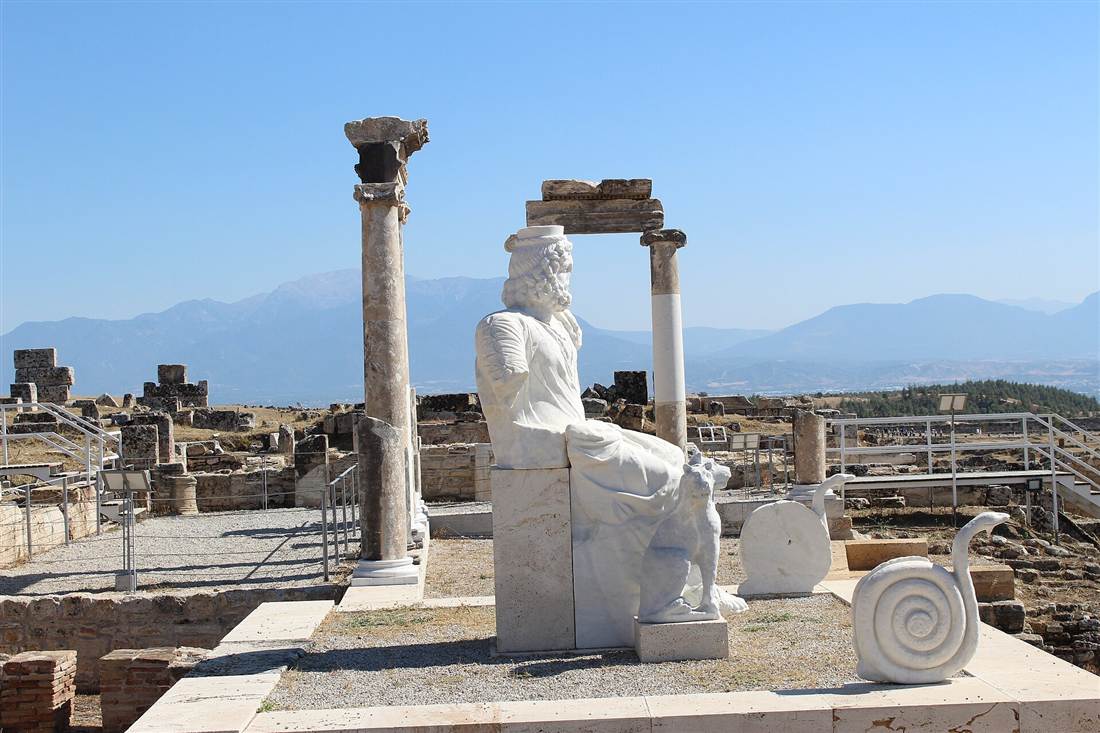 The statue of Hades with Cerberus at the Plutonium sanctuary, Hierapolis