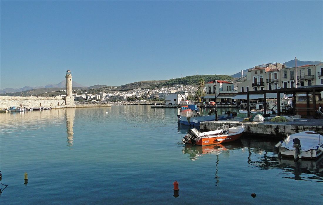 The Venetian harbour and round lighthouse of Rethymno, Crete
