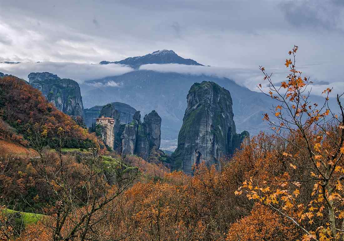 Roussanou Monastery on its rock pillar at Meteora, one of the six cliff-top monasteries above the plain of Thessaly