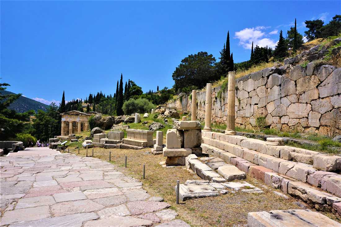 The Stoa of the Athenians on the Sacred Way at Delphi, below the polygonal wall