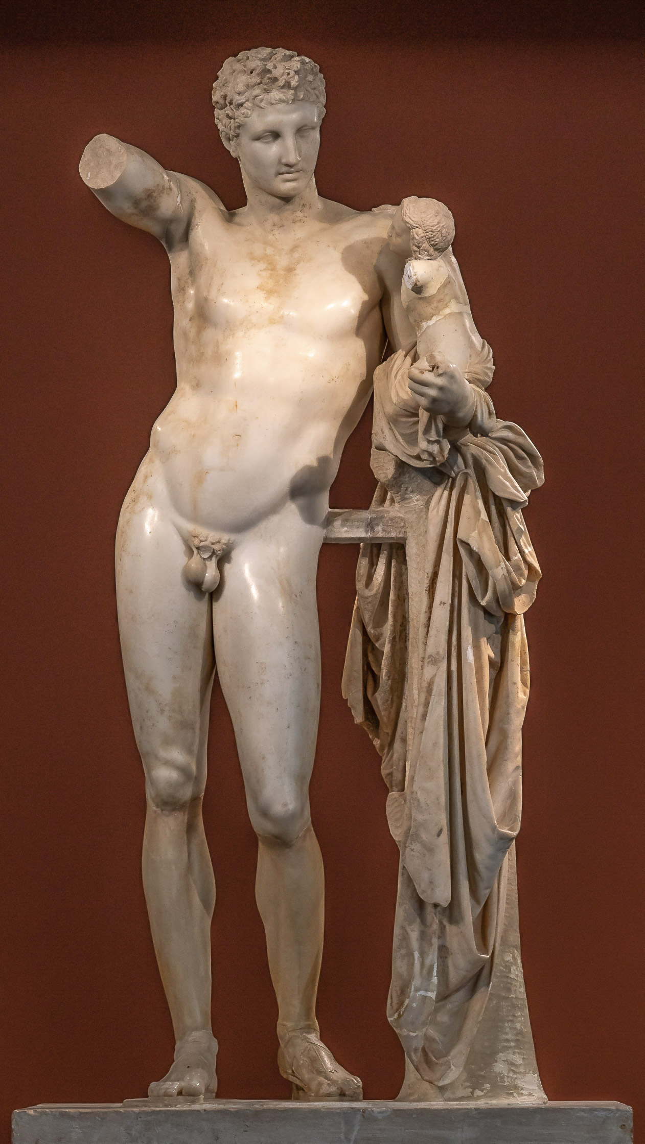 The Hermes of Praxiteles, found in the ruins of the Temple of Hera, now in the Archaeological Museum of Olympia