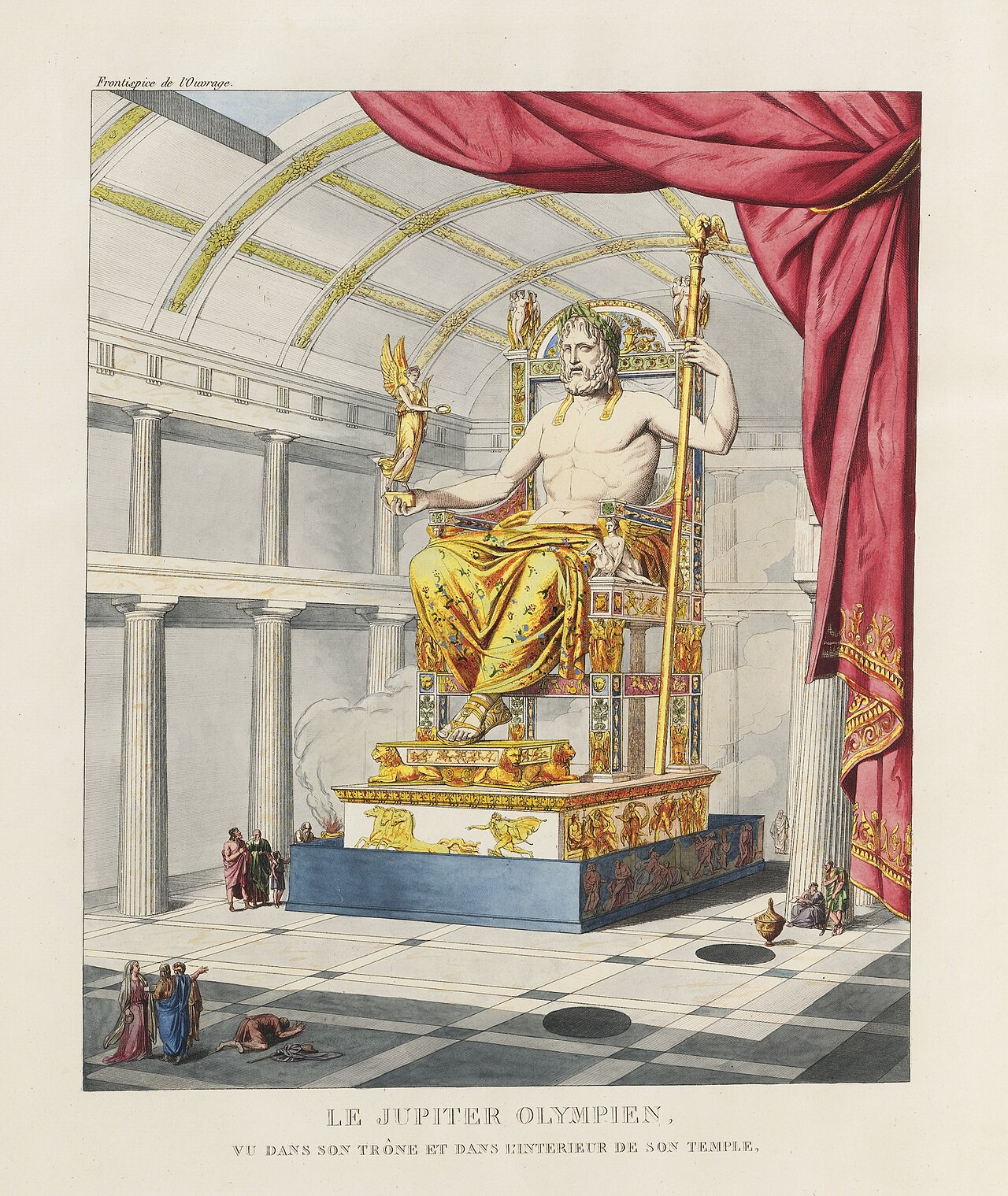 A reconstruction of the gold-and-ivory Statue of Zeus that Pheidias made in his workshop at Olympia