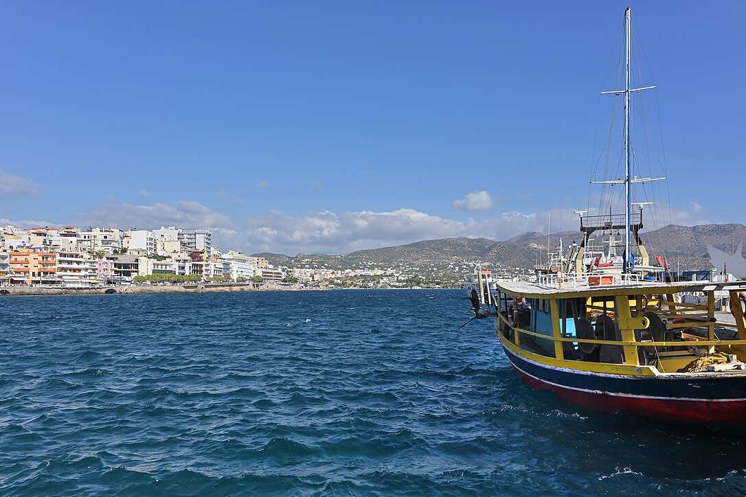 Fishing boat at the town quay in Agios Nikolaos harbour on Crete